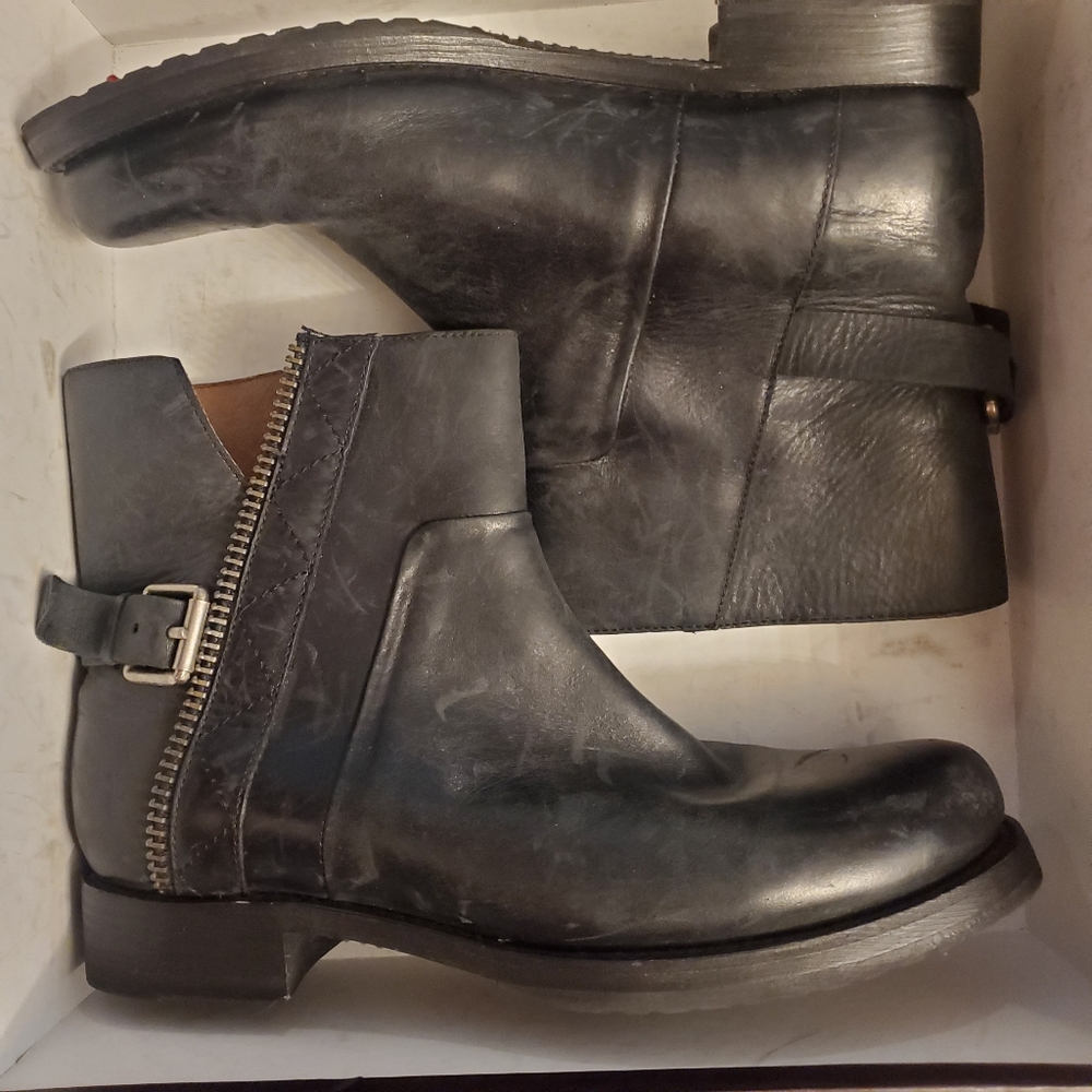 Frye distressed black booties